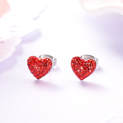 Silver Stainless Steel Jewelry Diamond Style Heart Earrings