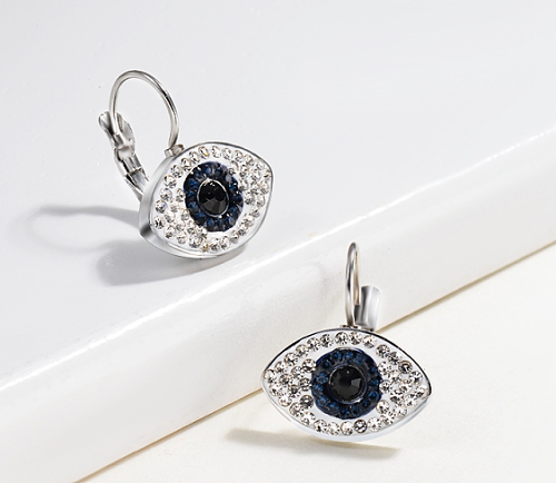 Silver Stainless Steel Jewelry Simple Style Evil Eyes Diamond Earrings