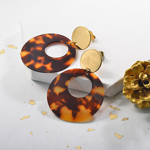 Brincos de acetato de tartaruga em aço inoxidável banhado a ouro