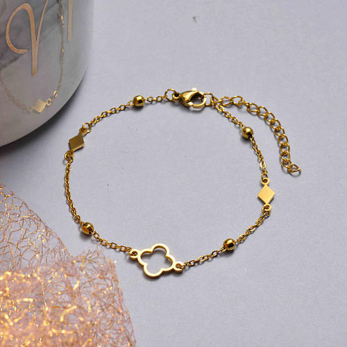 Steel ball chain clause style stainless steel bracelet with hollow four-leaf clover pendant