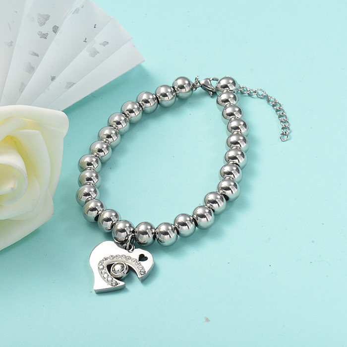Bracelet de perles en acier inoxydable avec breloque coeur personnalisé