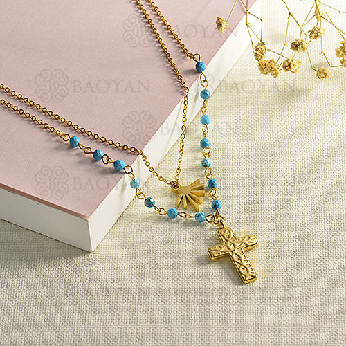 Fashion cross layered gold necklace