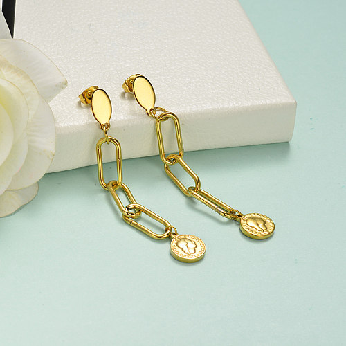 Pendientes colgantes de cadena de acero inoxidable con diseño de cadena de joyería chapada en oro
