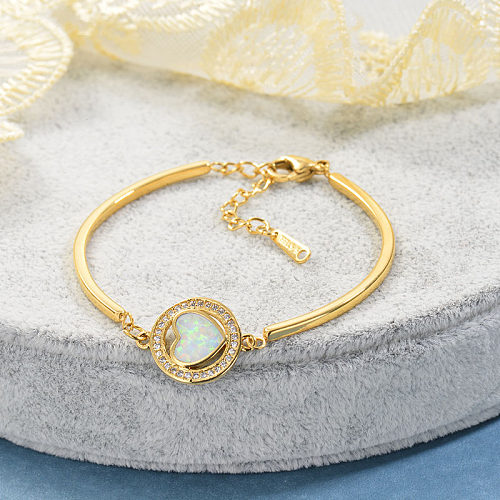 Pendentif opale en forme de coeur en cuivre Bracelet en acier inoxydable plaqué or