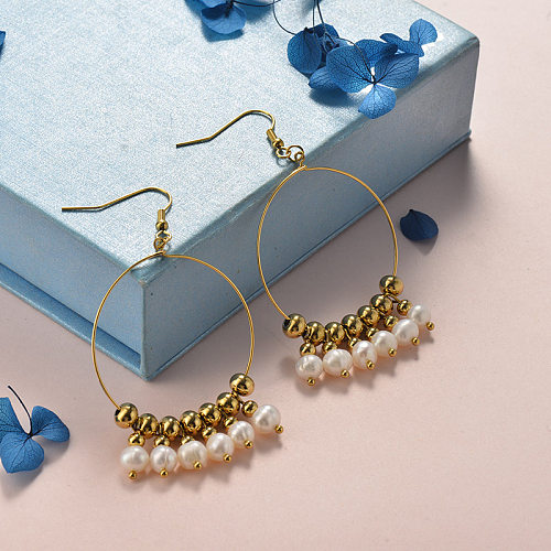Joyas chapadas en oro Diseño hecho a mano Pendientes de perlas de araña de acero inoxidable con perla