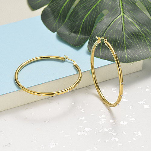 Gold Plated Jewelry Design Fashion Stainless Steel Hoop Earrings 57mm width 3mm