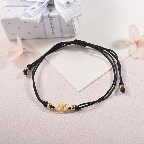 Simple style hand-woven black rope bracelet with stainless steel eye pendant