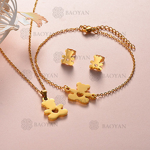 Conjuntos de pendientes de pulsera con collar de oso chapado en oro