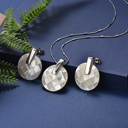 Conjuntos de pendientes de collar de geometría chapados en plata de acero inoxidable