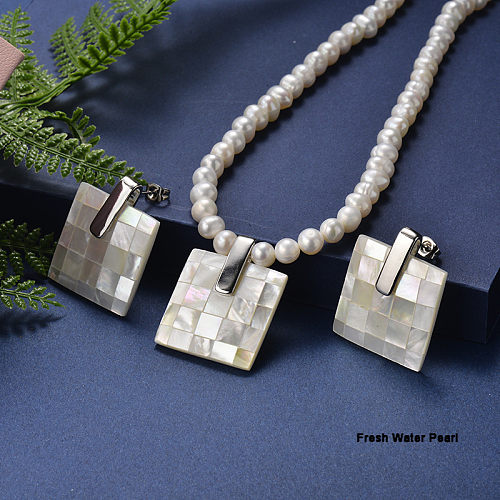 Conjuntos de joyas de pendientes de collar de geometría de perlas de acero inoxidable