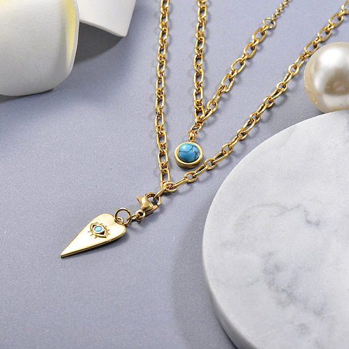 Small Blue Eye Pendant Gold Layered Necklace