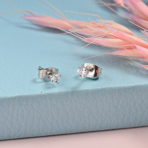 Joyas de acero inoxidable plateado Aretes de diamantes de estilo simple
