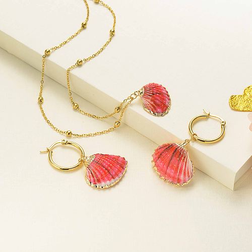 Mode Edelstahl vergoldete Shell Halskette Ohrringe Sets
