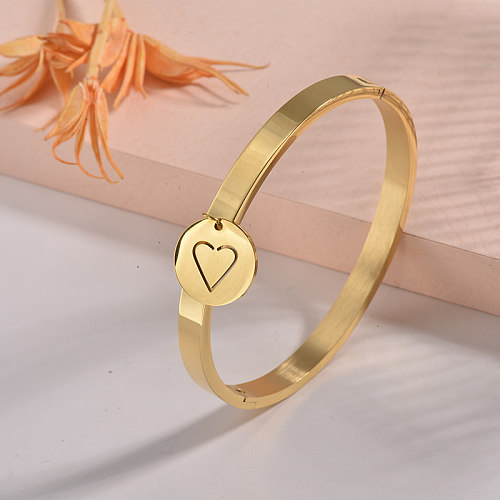 Fashion solid stainless steel gold bracelet with round pendant