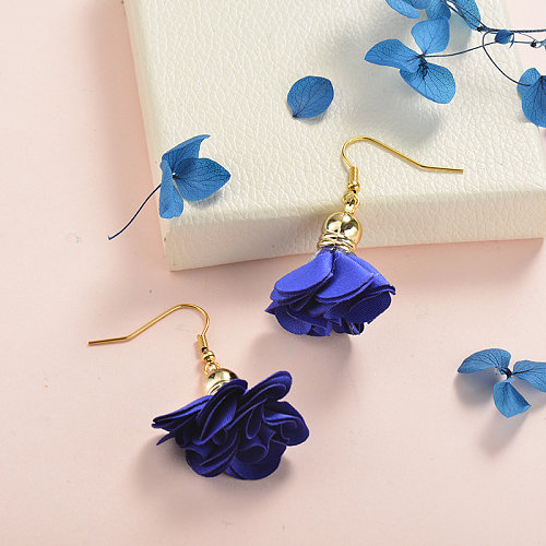 Joyas de acero inoxidable Pendientes de diseño floral Flor azul profundo