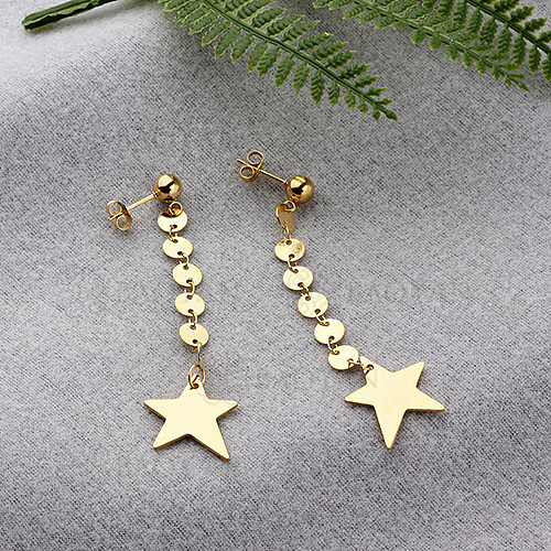 Pendientes de gota de estrella de personalidad de acero inoxidable con diseño de joyería chapados en oro