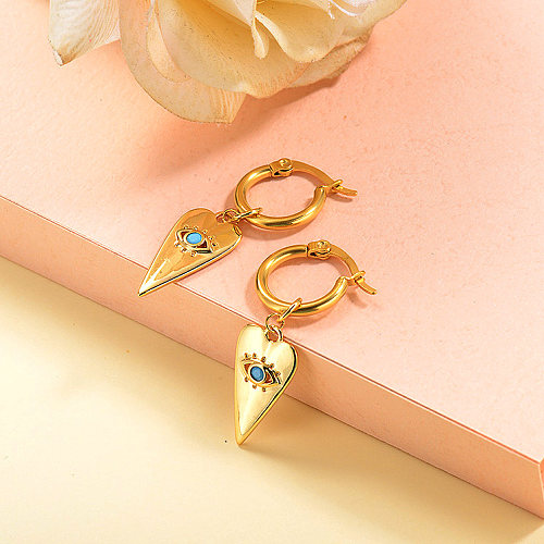 Gold Plated Jewelry Handmade Design Stainless Steel  Evil Eyes Heart Earrings