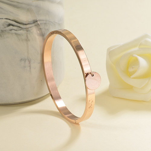 Fashion solid stainless steel rose gold bracelet with round pendant