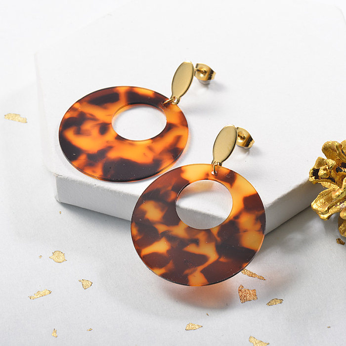 Brincos de acetato de tartaruga em aço inoxidável com joias folheadas a ouro