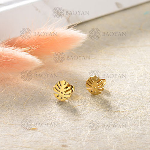 Gold Plated Jewelry Design Fashion Stainless Steel  leaf Earrings