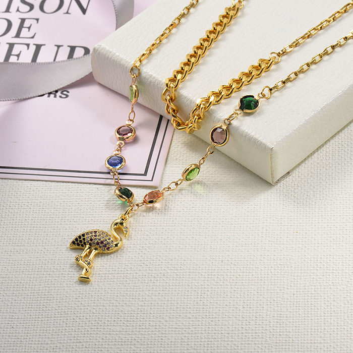Fancy Diamond Little Swan Layered Gold Necklace