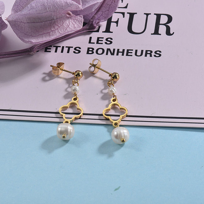 Vergoldete Schmuck Perlen Ohrringe aus Edelstahl