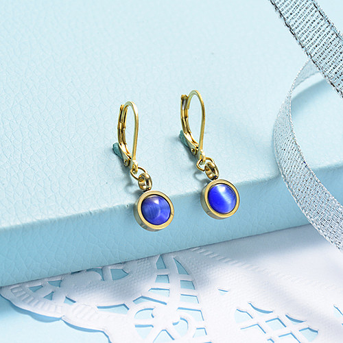 Gold Plated Jewelry Design Fashion Stainless Steel Sapphire Dangle Earrings