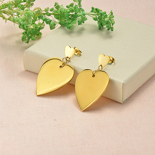 Gold Plated Jewelry personality Design Stainless Steel Heart Dangle Earrings