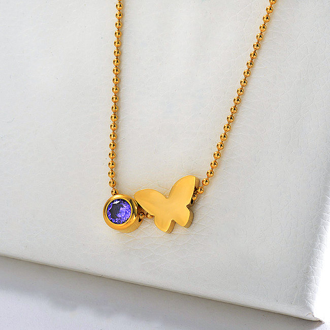 14 Karat Gold Schmetterling Charm Mit Zirkonia Halskette Für Frauen