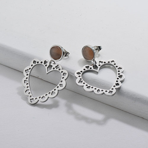 Stainless Steel  Hypoallergenic Silver Heart Earring with Gemstone