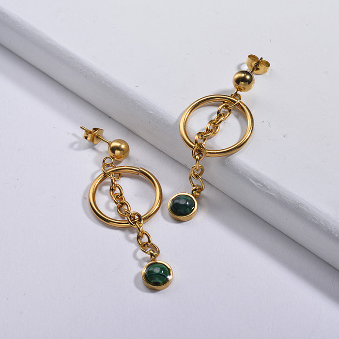 Gold Plating Drop Earrings wirh Emerald