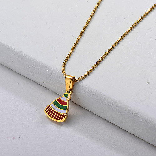 Cute Wool cap Enamel Charm Necklace Winter Jewelry For Christmas