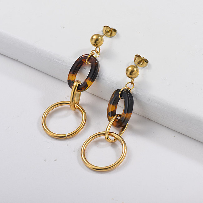 Gold Plating Dangle Earring with Leopard Hoop