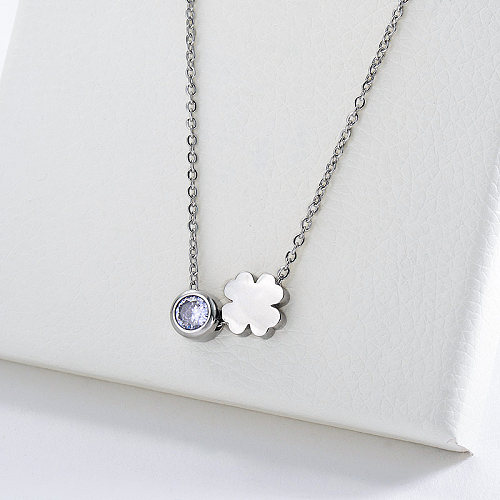 Fashion Silver Clover Charm With Zircon Necklace For Women