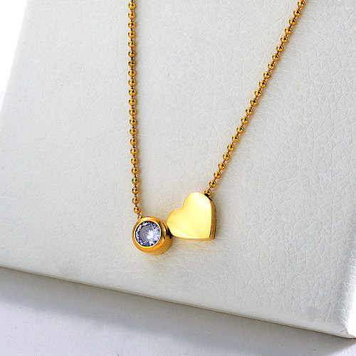 Stainless steel Gold Heart Charm With Zirconia Necklace For Girlfriend