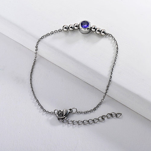 Stainless steel ball bracelet with zircon pendant