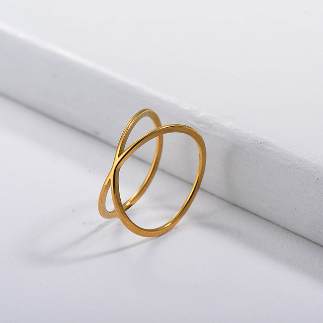 Anel de proposta de casal simples banhado a ouro de aço inoxidável