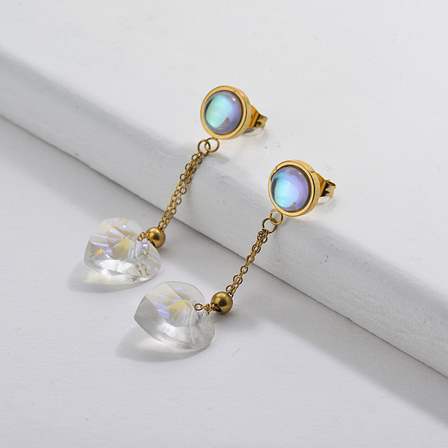Boucles d'oreilles pendantes en or avec cœur en cristal