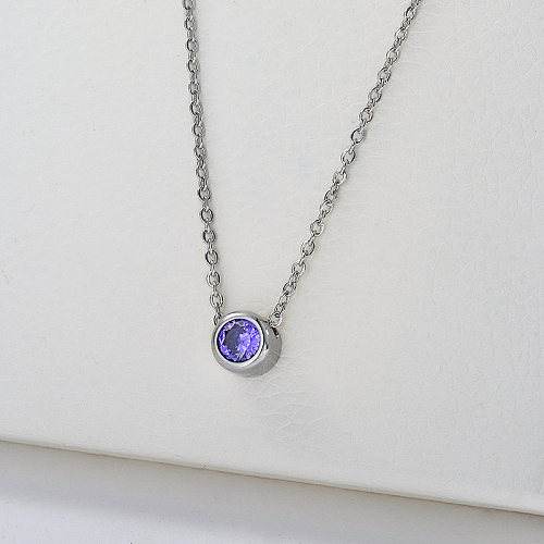 Luxury Silver Purple Zirconia Charm Necklace For Women