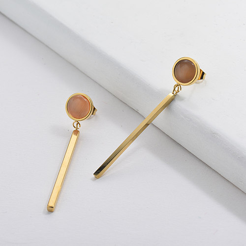 Gold Drop Earring with Rose Opal French Style