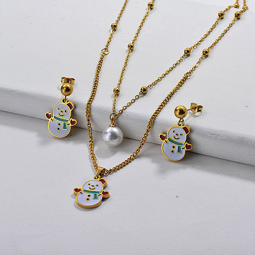 Conjunto de pendientes de collar de Navidad chapado en oro de acero inoxidable