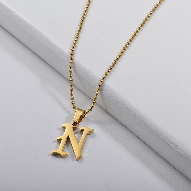 Vitage Gothic Alphabet N Anhänger Gold Perlenkette Halskette