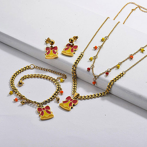Wholesale Stainless Steel  Gold Plated Christmas Necklace Earring Bracelet Jewelry Set