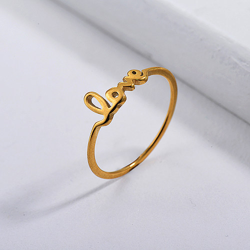 Anillo de novia de amor con letra inicial de oro de marca famosa de acero inoxidable