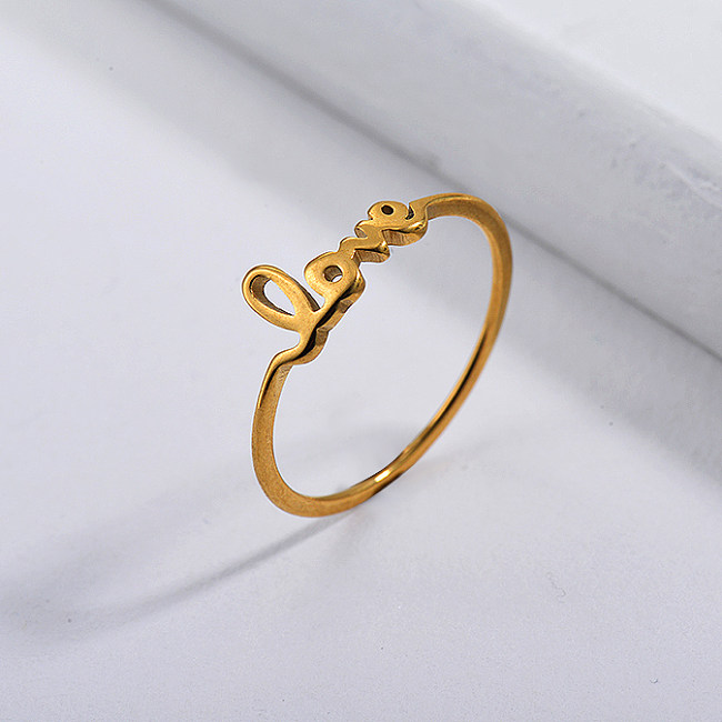 Bague de mariée amour lettre initiale en acier inoxydable de marque célèbre en or