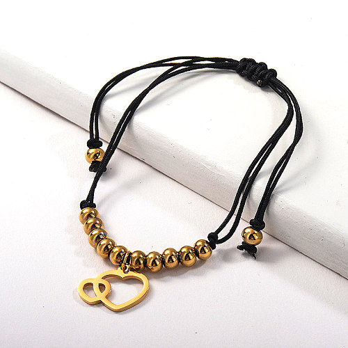 Edelstahl Lovely Design Herz Anhänger Gold Plated Perlen Armband handgemacht