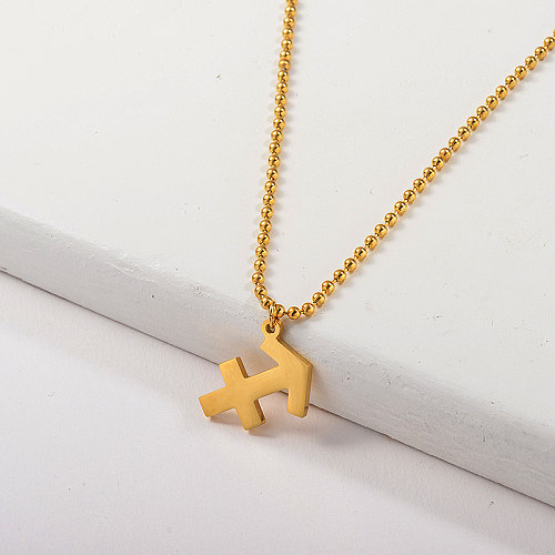 Gold Stainless Steel Sagittarius Constellation Pendant Beaded Necklace