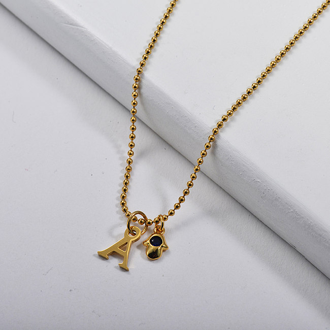 Gold Initial Letter A Pendant With Mini Charm Necklace For Women