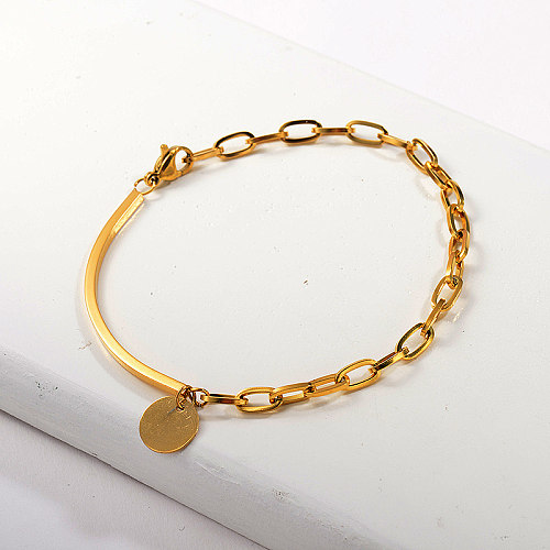 New Design 1/2 Rectangle Shape Link Chain Personalized Fashion Gold Plated  Bracelet