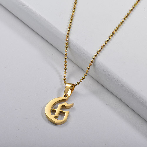 Collier pendentif lettre G initiale en or 14 carats pour femme